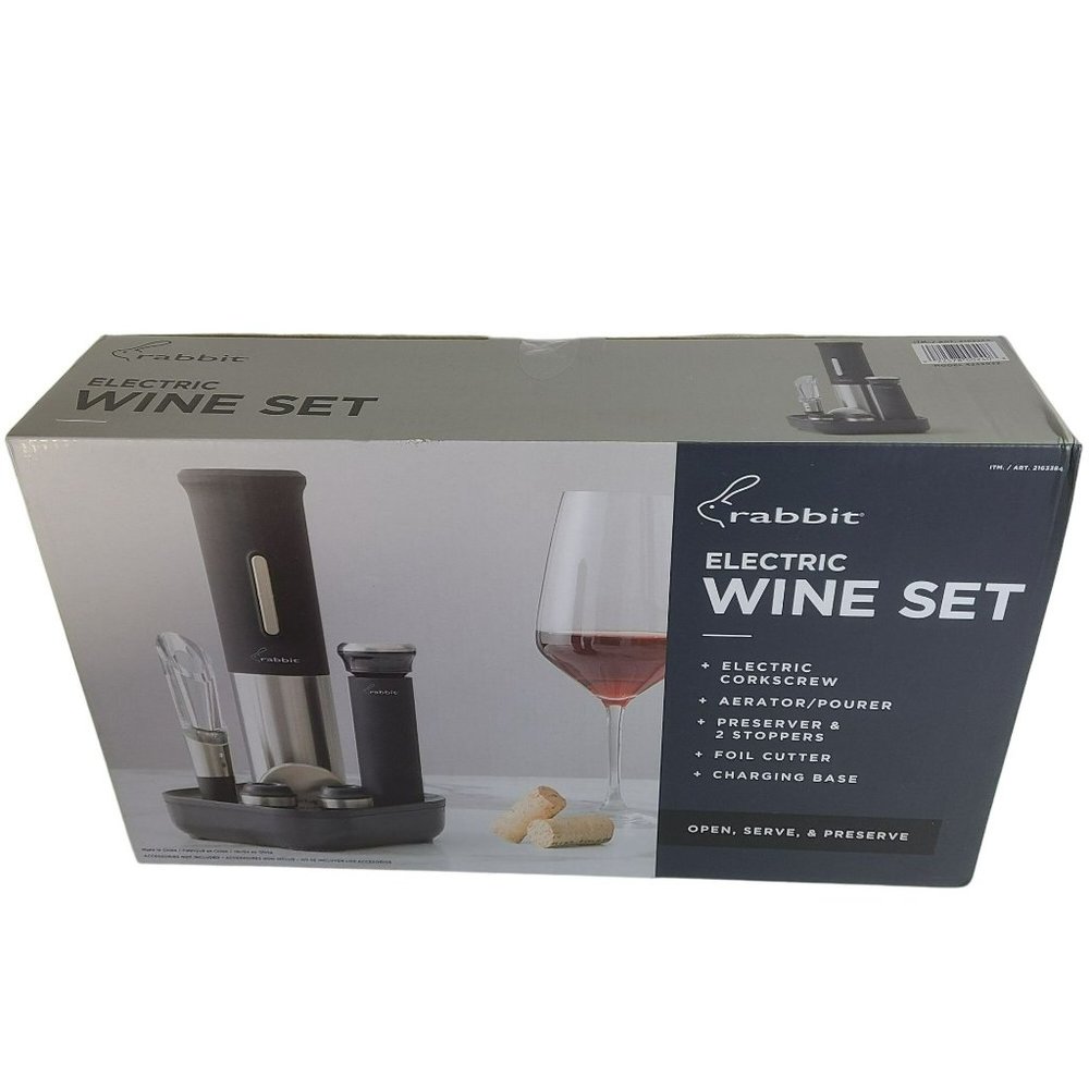 Rabbit Electric Wine Corkscrew Set 7 Piece Aerator Preserver Stopper Foil Cutter